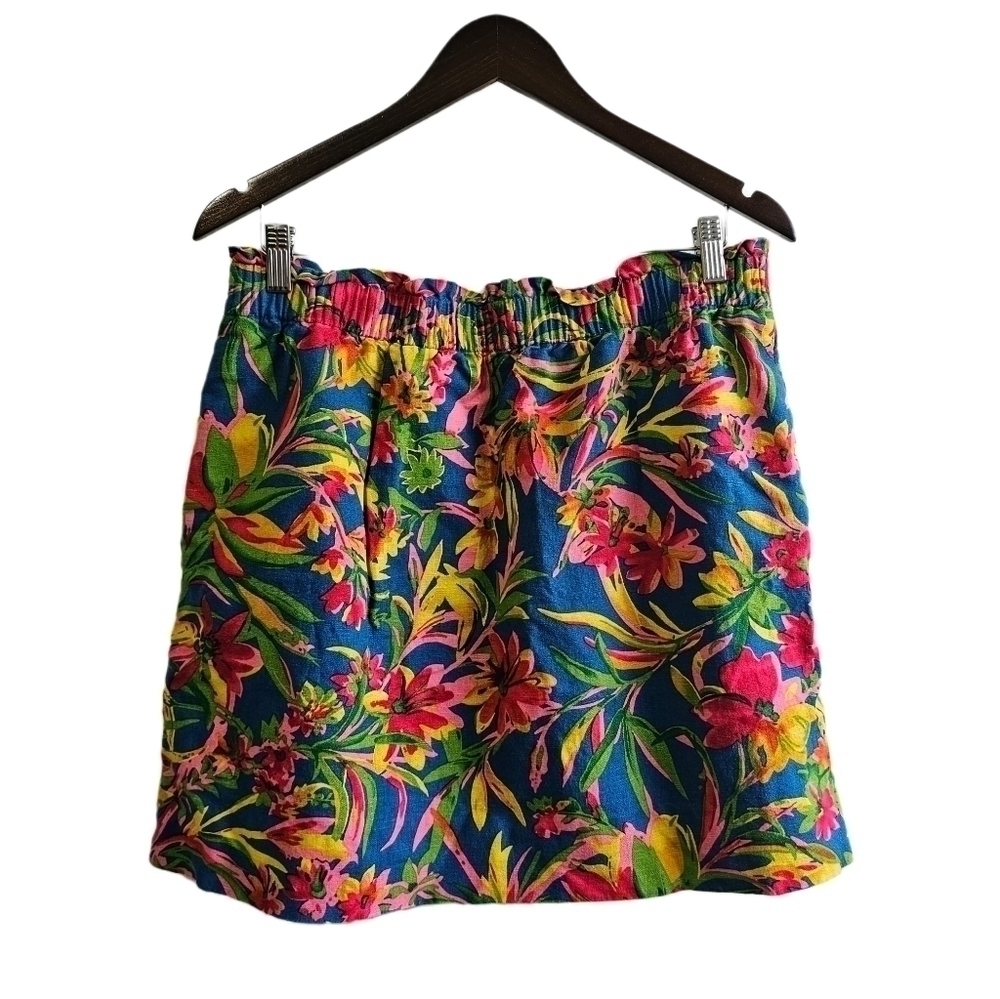 J.Crew floral linen blend multicolor stretch waist skirt size14